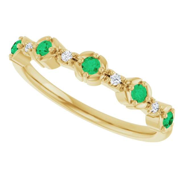 14K Yellow Natural Emerald & .03 CTW Natural Diamond Stackable Ring